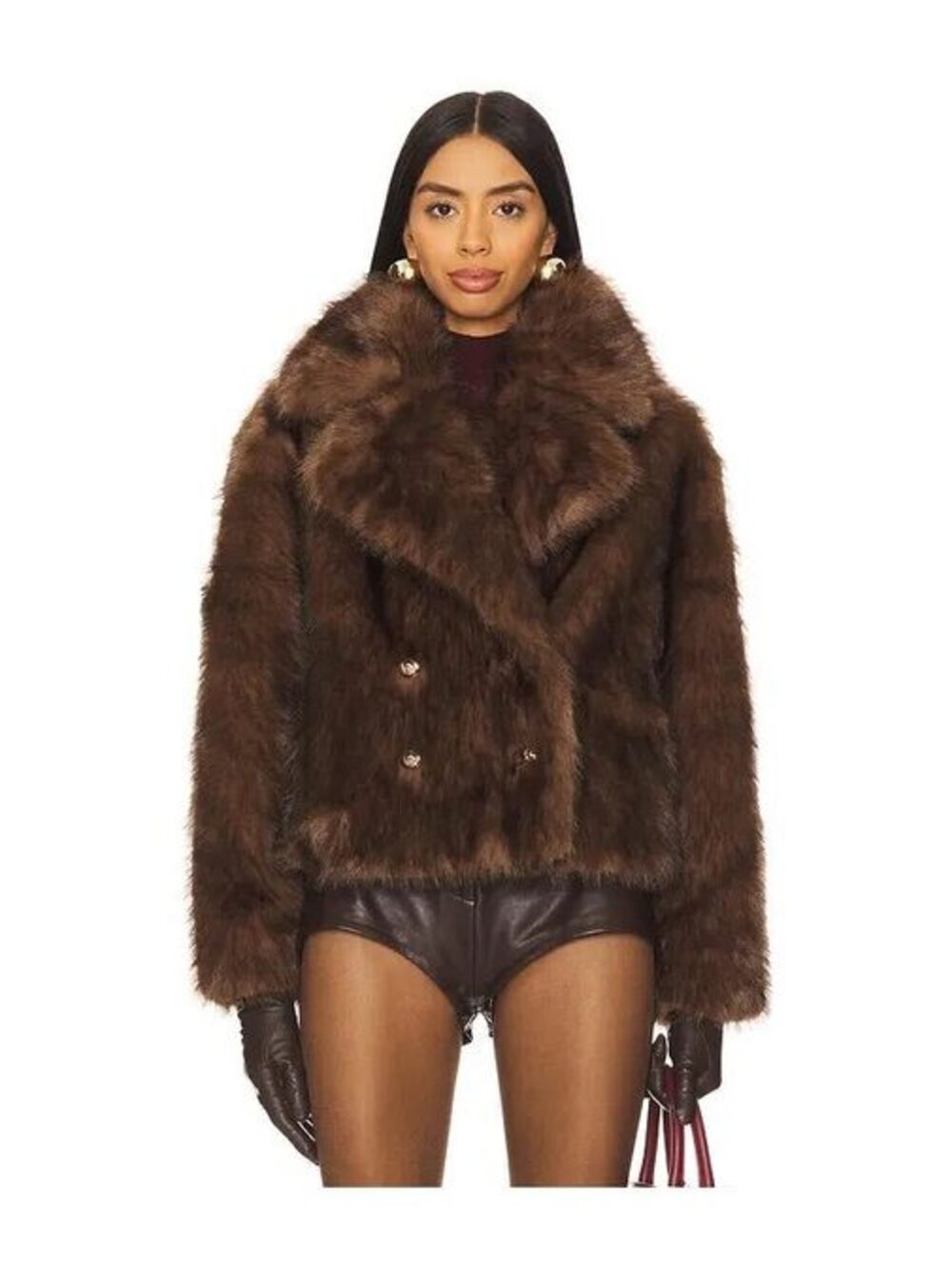 ADRIENNE LANDAU Cornelia Faux Fur Pea Coat